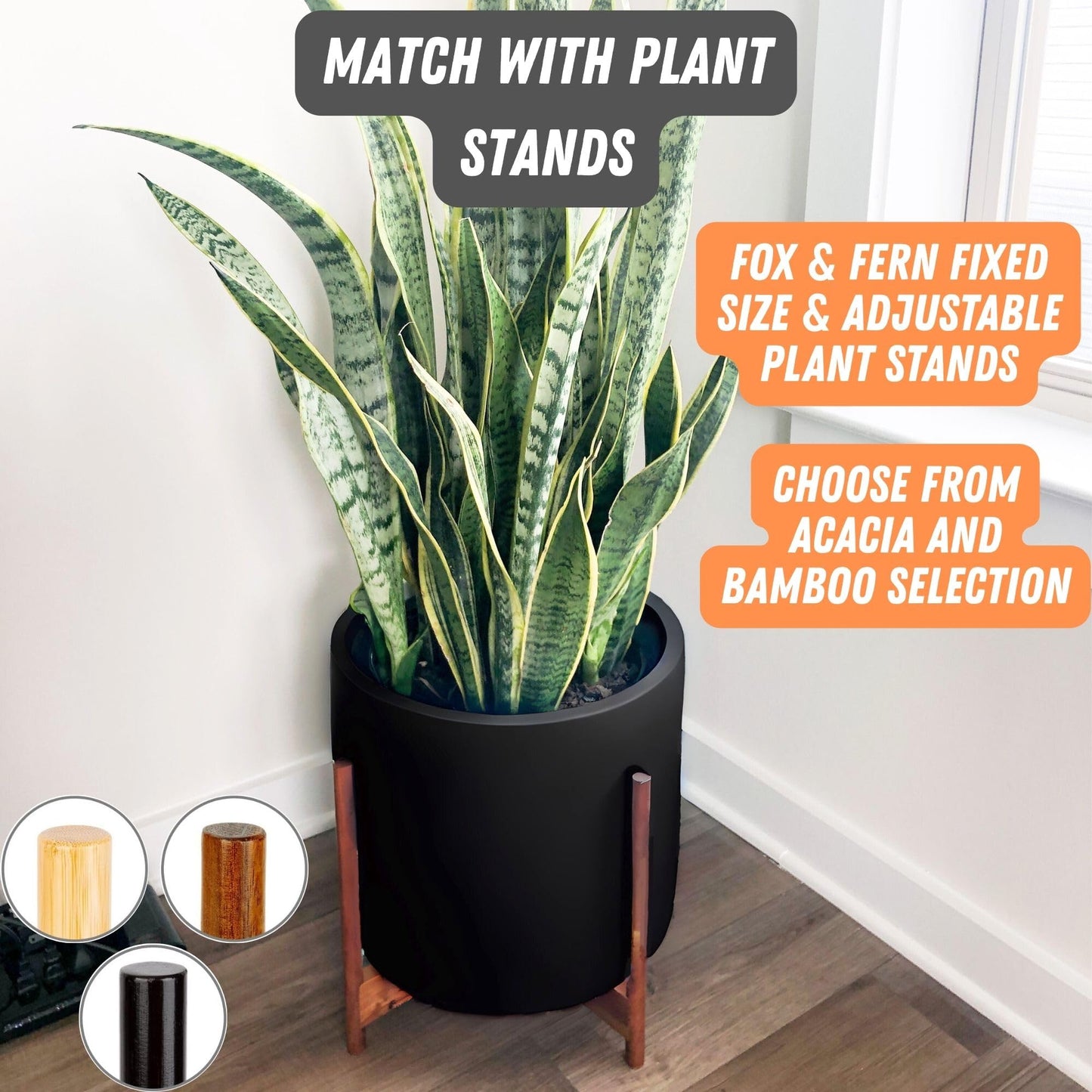 Fox & Fern Large 15 Inch Planter - Premium Lightweight Fiberstone Black Plant Pot with Drainage Plug; Ideal for Indoor and Outdoor Plants