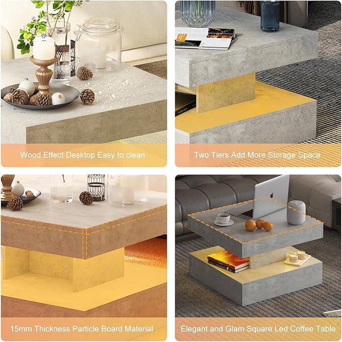 HedoAjim Small Grey Led Coffee Table