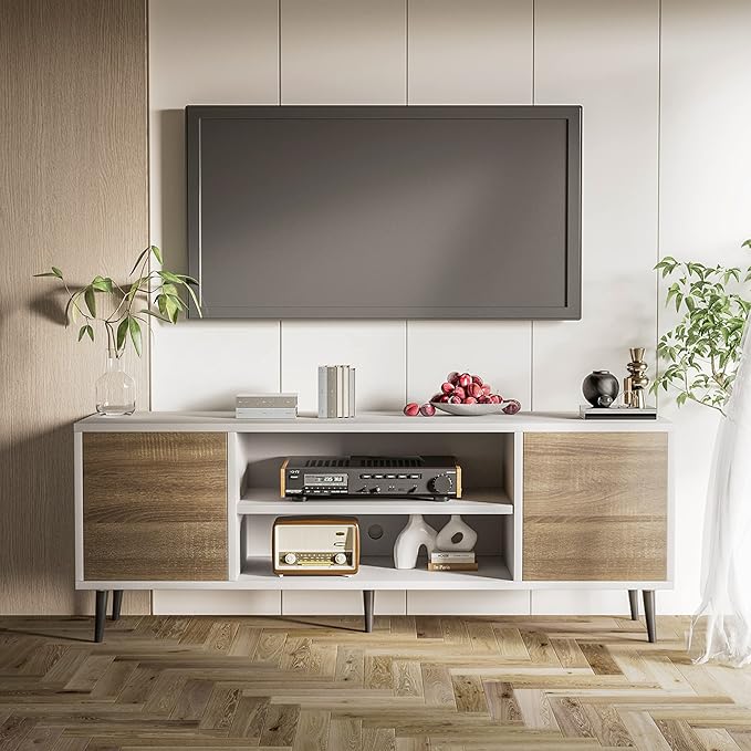 JUMMICO TV Stand for 65 Inch TV, Mid Century Modern TV Stand, Entertainment