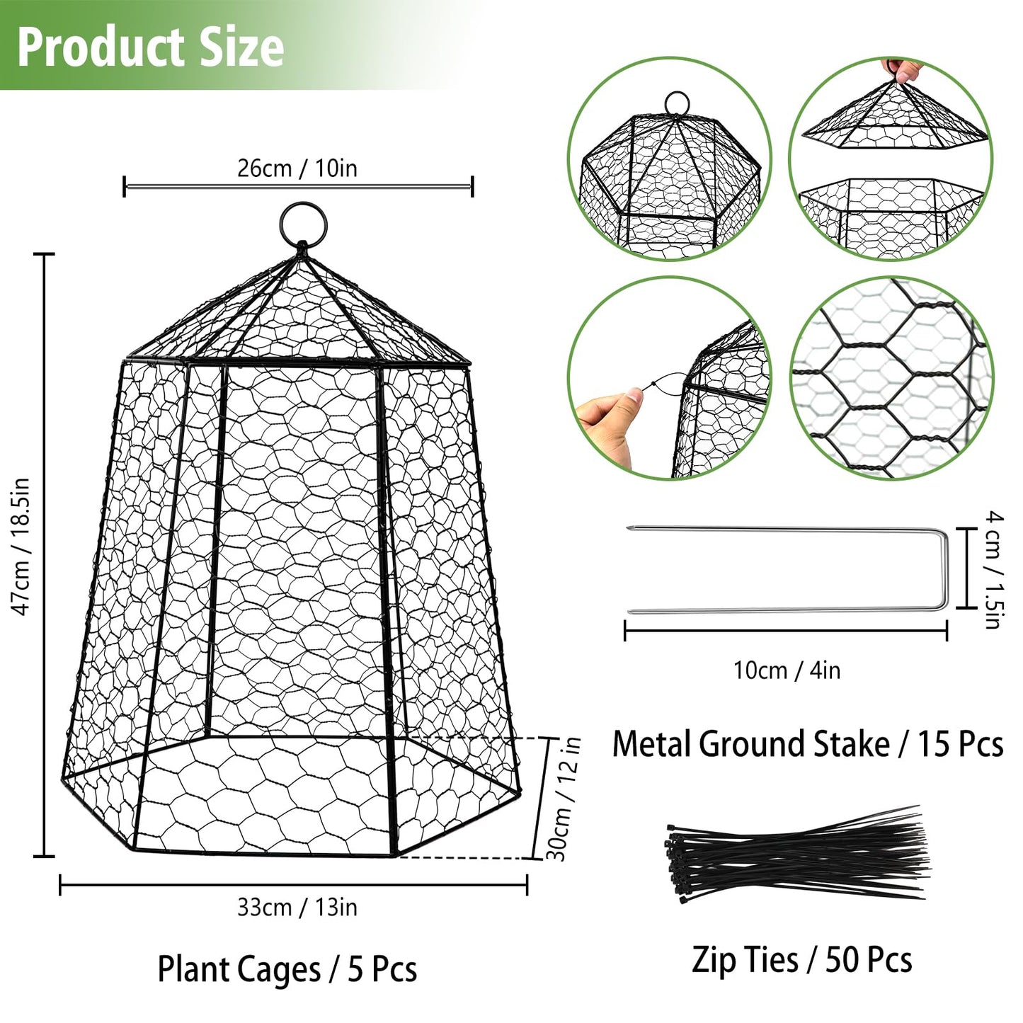 Budiwati 18.5" x 13" Large Plant Protection Cage, 5 Pcs Chicken Wire Cloche, Metal Protectors for Garden Plants, Protecting Fruits and Seedlings from Rabbits, Squirrels and Other Animals