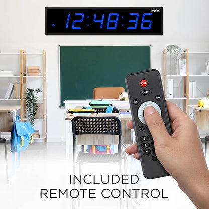 Ivation Huge Oversized 72" Large Digital LED Clock | Big Digital Clock w/Multi-Function Display – Stopwatch, Timer, Alarms, Temp & Date | 6 Brightness Levels, Time Memory & Remote (Blue)