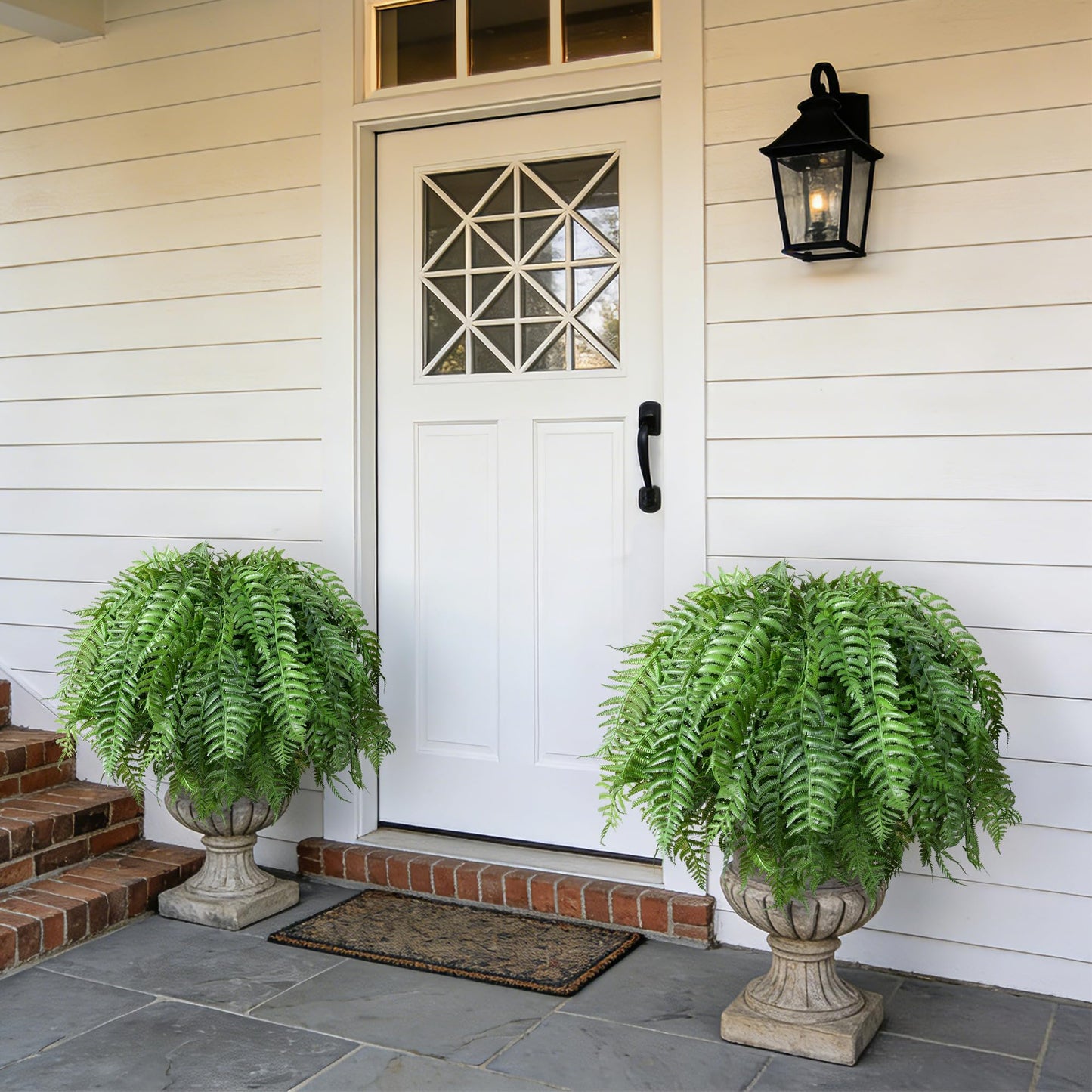 FancyPlus Artificial Plants Outdoor, UV Resistant Fake Fern Faux Plant Greenery for Outside Planter Patio Home Garden Decor 5 Branches (Basket Excluded)