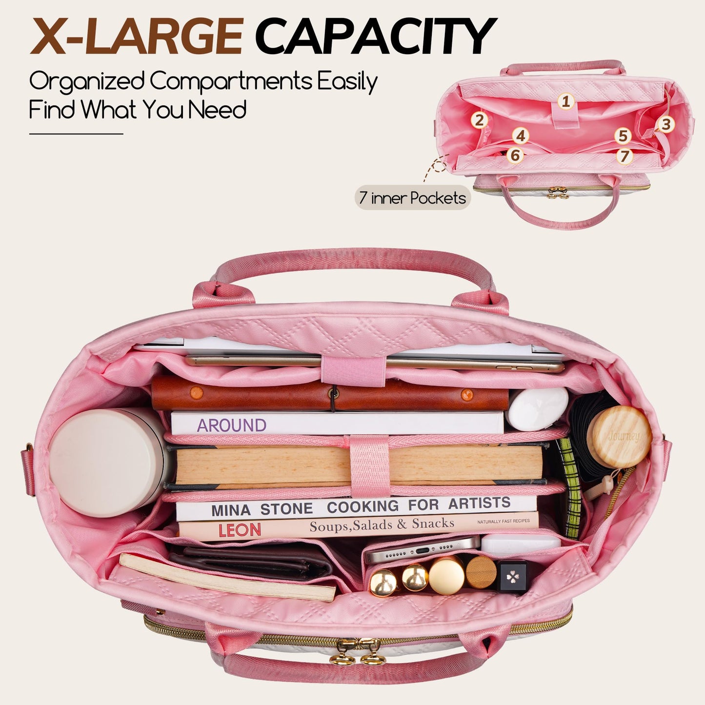 Large Bible Bag with Bible Cover Case for Women，Church Tote Bag Travel Bag Diaper Bag with Shoulder Strap for Teachers, Nurses, Moms, Bible Lovers (Pink)
