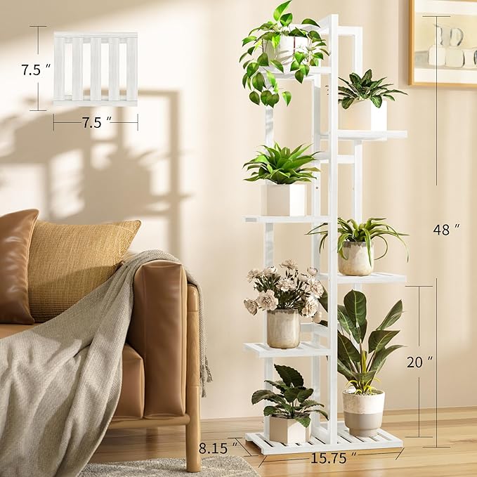 ROMGUAR CRAFT 6 Tier Bamboo Plant Stand Indoor, Wood Tall Flower Holder Corner