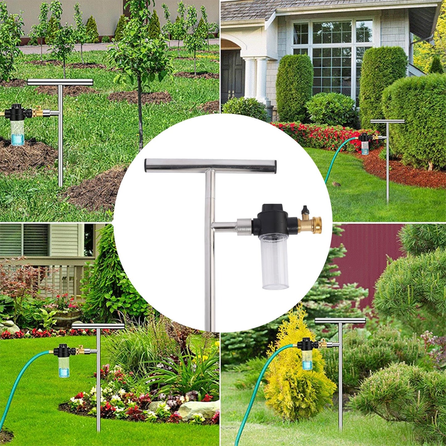Deep Root Watering Tool, Stainless Steel Root Feeder with Fertilizer Bottle Watering Wand Irrigation System Watering Stake for Trees Bushes Shrubs with Brass Valve T Handle