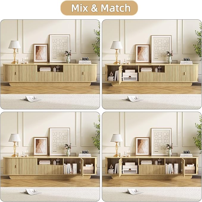 86.61'' Tambour TV Stand for 55-85 Inch, Modern Entertainment Center
