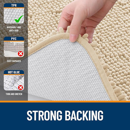 OLANLY Large Bathroom Rugs 44x32, Extra Soft Absorbent Chenille Bath Rugs, Rubber Backing Quick Dry, Machine Washable Bath Mats for Bathroom Floor, Tub and Shower, Home Decor Accessories, Beige