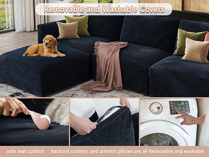 EASE MOOSE Modern 3 Seat Sectional Modular Sofa, FSC Certified Chenille Comfty