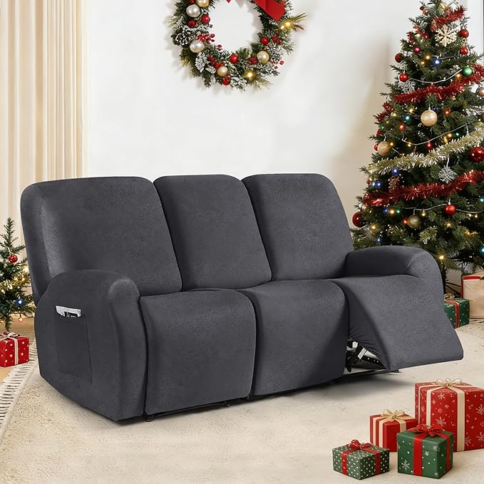ANARACHON Leather Look Recliner Couch Cover, 8-Pieces Stretch Recliner Sofa