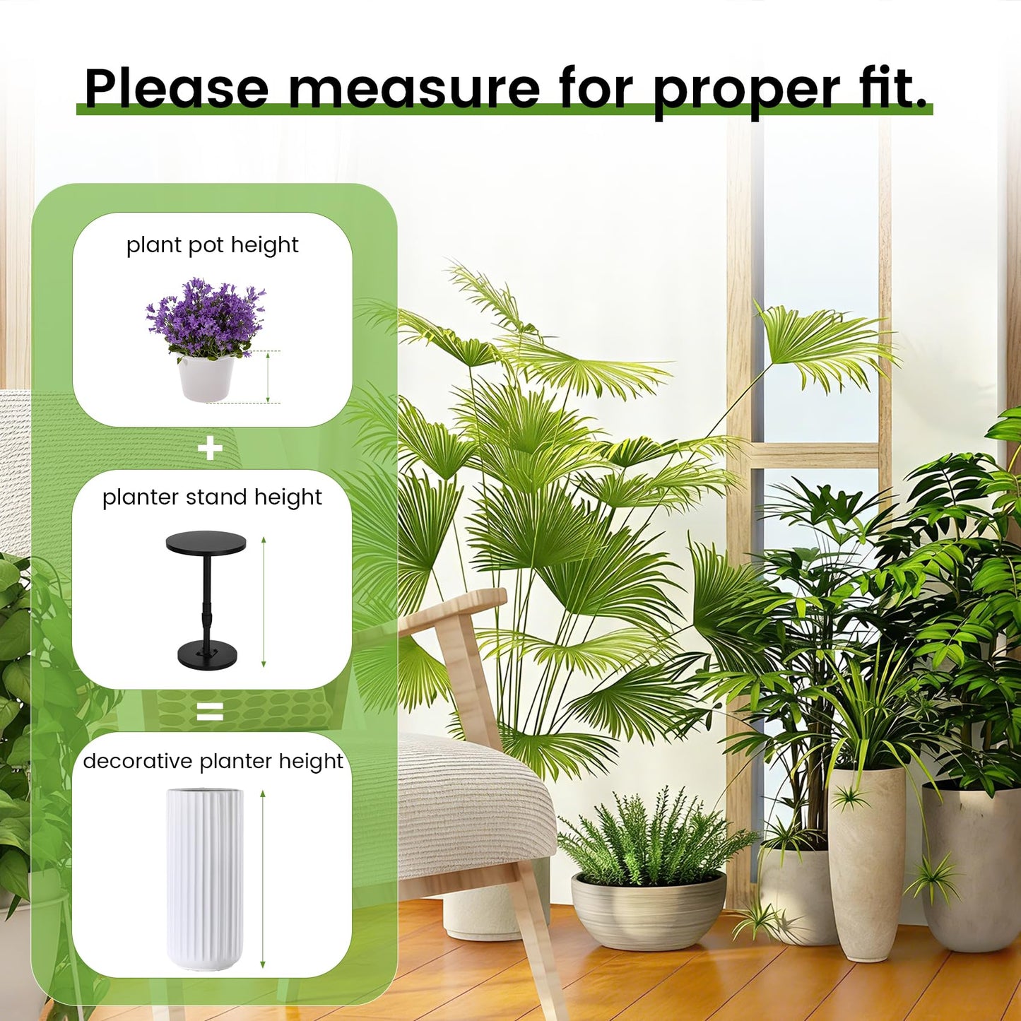 Topfurn Adjustable Height Plant Risers for Pots Indoor & Outdoor 2 PCS , 12-21" Height, 6/8/10" Base - Iron Rise Plant Fillers Risers for Tall, Square, Round, Tapered Planters