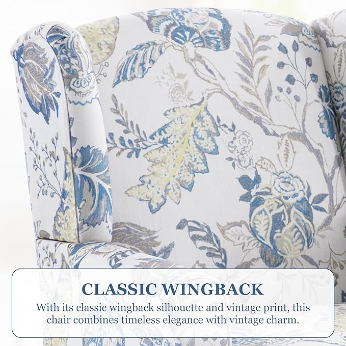 HUIMO Printed Wingback Accent Chair, Linen Upholstered High Back Armchair