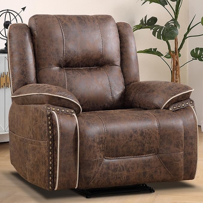 EBELLO Faux Leather Manual Recliner Chair, 1 Seater Reclining Sofa Chair