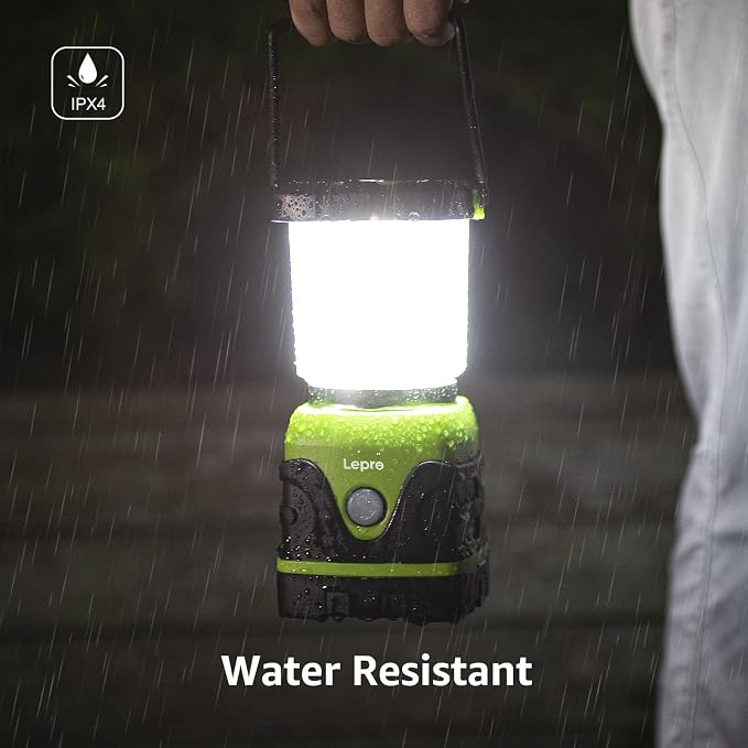 Lepro 1500LM Battery Powered LED Camping Lantern, Green Tent Light with 4 Light Modes, Camping Essentials, Waterproof Lantern Flashlight for Camping, Emergency Light, Power Outages, Not Rechargeable