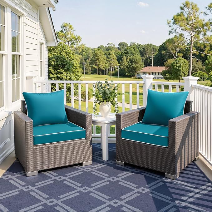 MIULEE Teal Outdoor Seat Cushion 24x24 Inch Waterproof & 3 Year Fade Resistant