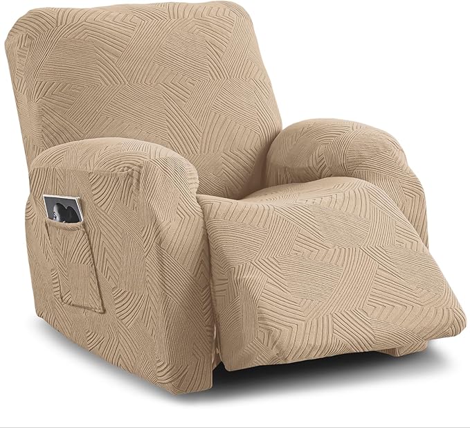 Recliner Chair Covers, 4-Piece Stretch Geometric Strokes Jacquard Reclining