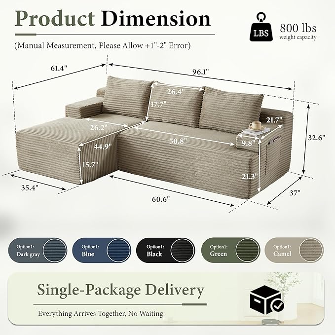 96" Sectional Couches for Living Room Cloud Couch Sofa