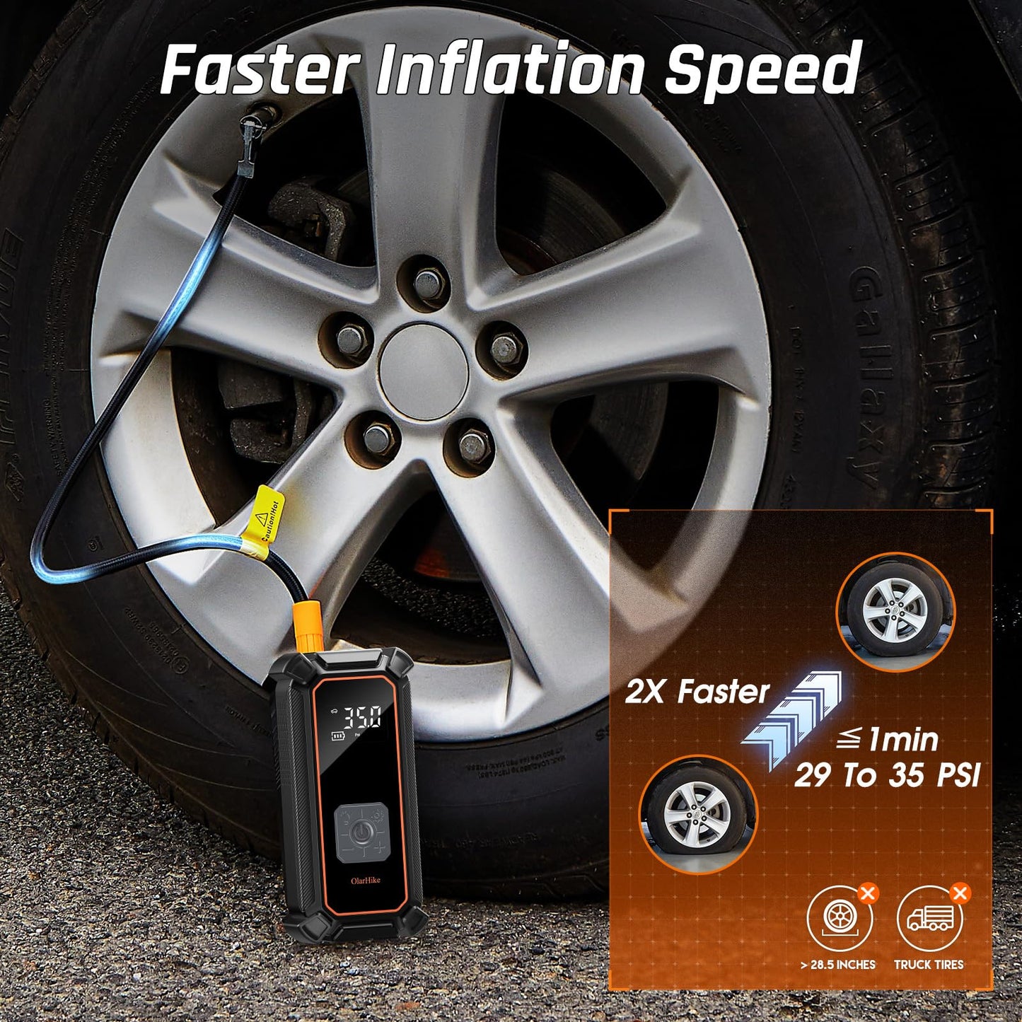 OlarHike Cordless Tire Inflator Portable Air Compressor, 150PSI Dual Power - 5400mAh & 12V DC, Air Pump for Car Tires, Bike, Motorcycle, Bicycle, Electric Pump with LED Light & Digital Pressure Gauge