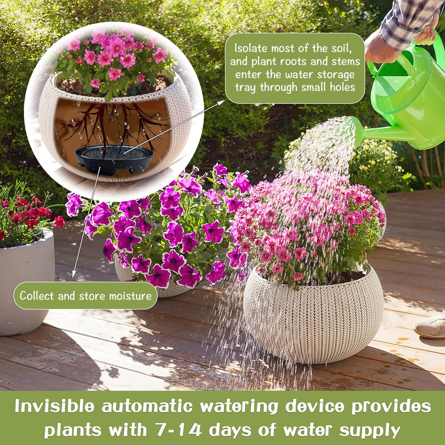 7.16” Self Watering Planter Insert, 10 Pack Invisible Hanging Basket Drip Pan Hanging Basket Planter Plant Auto Watering Devices Plastic Water Catcher Saucer Tray for Outdoor Indoor Pots Liners
