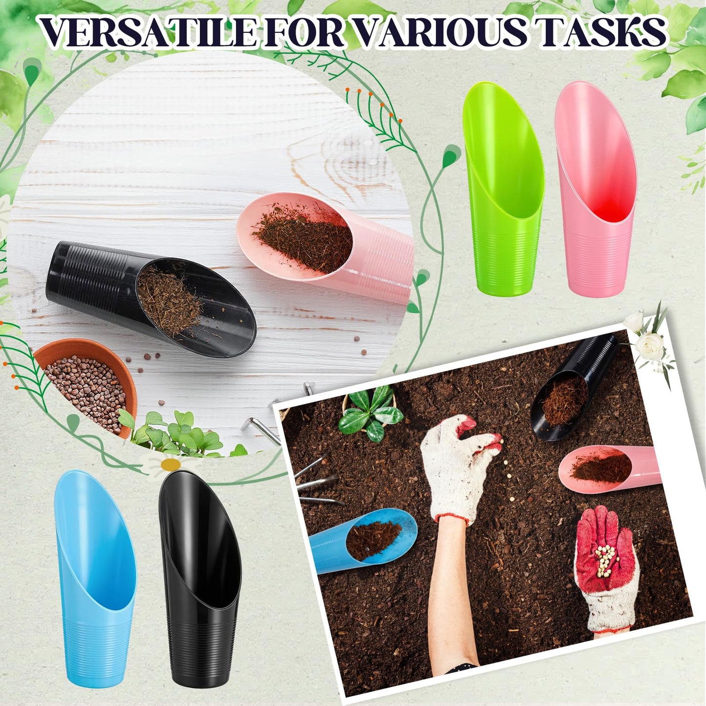 Lothee 48 Pcs Bonsai Soil Scoops Small Plastic Garden Soil Scoop Set Colorful Small Potting Shovel for Garden Tools