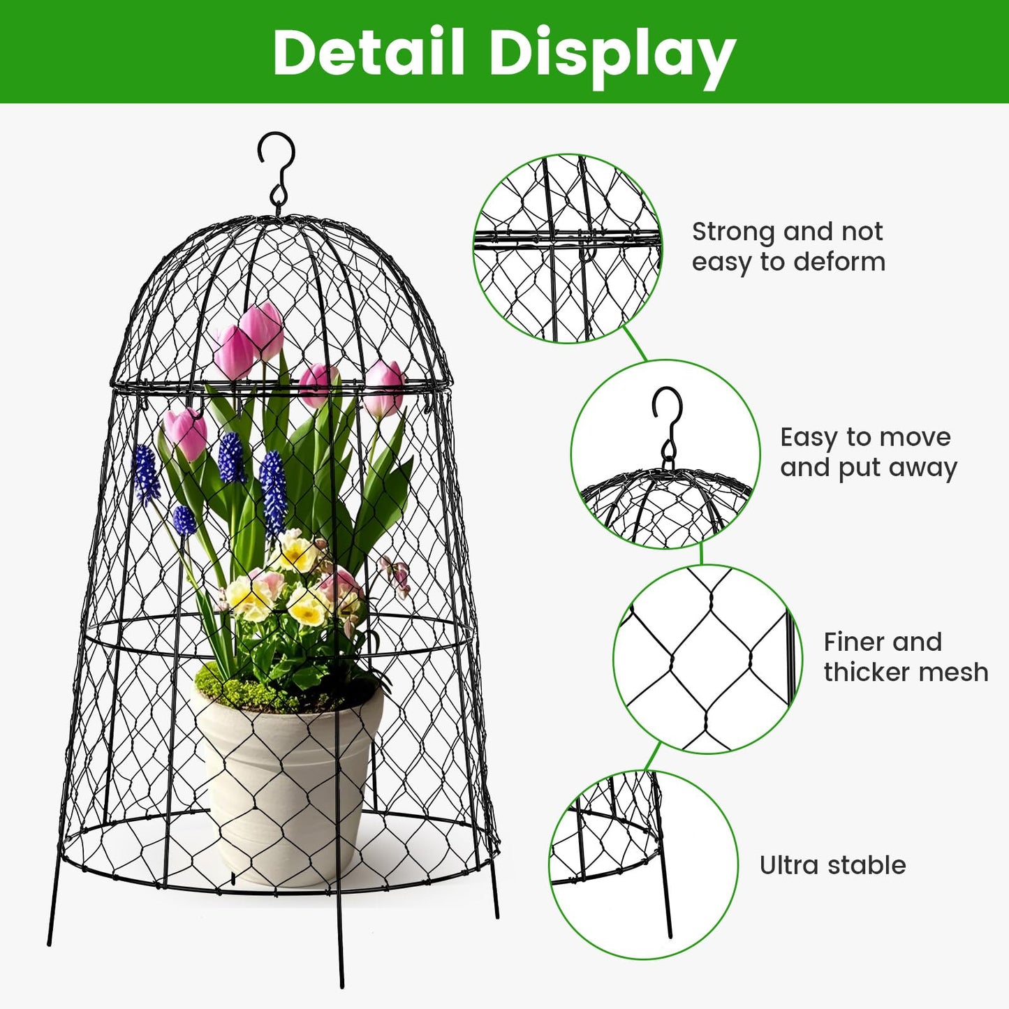 DFJFIFF Chicken Wire Plant Covers,20×12.6in Large Size Rust-Proof Plant Cages for Outdoor Plants, Flip-top Design for Easy Assembly,Rugged,Plants Protectors from Animals, 6-Pcs