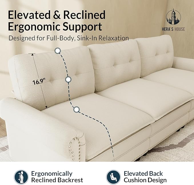 HERA'S HOUSE 116.11" Mid-Century Modern Couch, Oversized Sectional Couch
