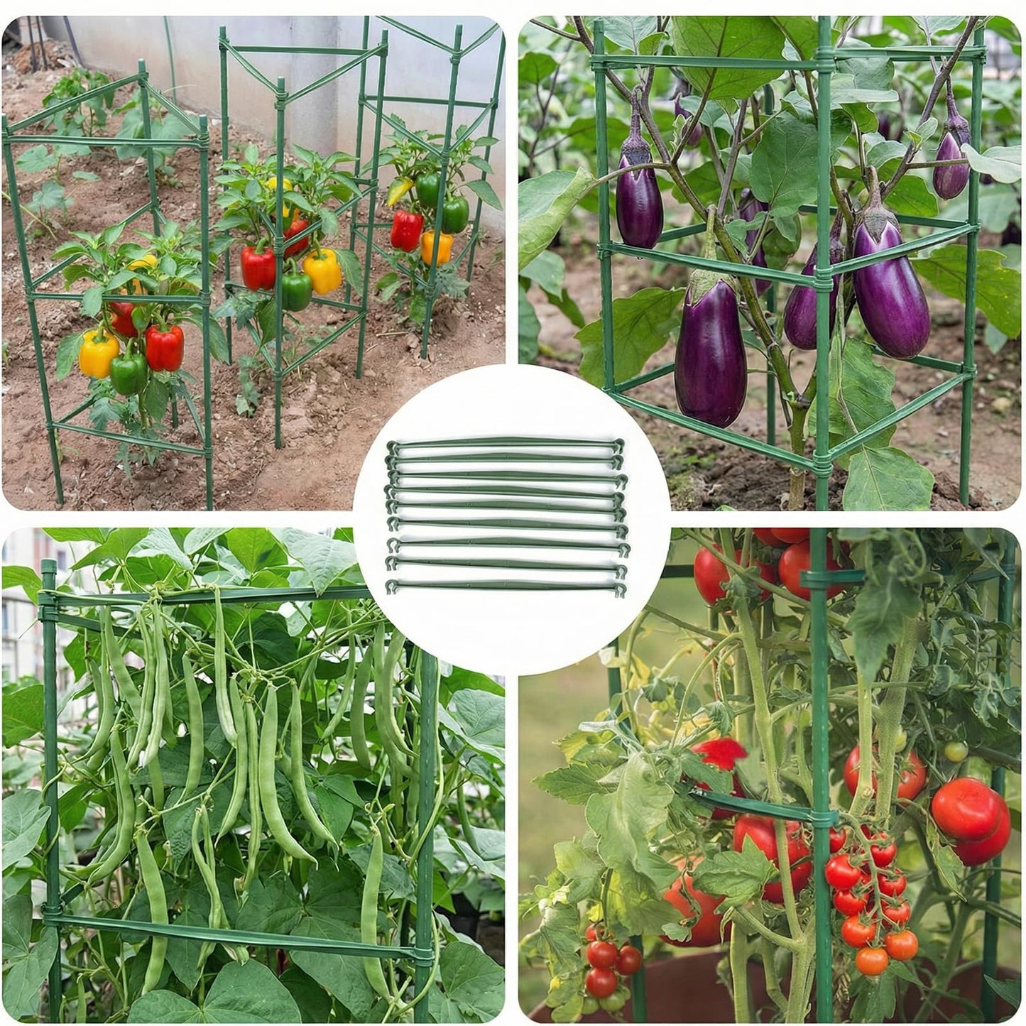 100pcs Garden Stakes Arms for Tomato Cage, TomatoTrellis Connectors, Attach 0.63 Inch Dia Tomato Stakes Connector and Plant Stick Supports, 11.8in Plastic Connecting Rod (16mm，No Stake)