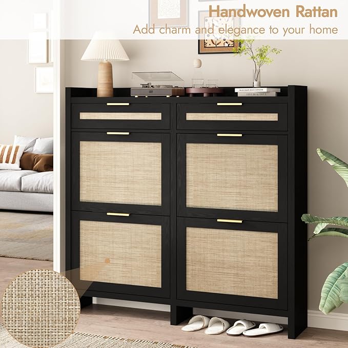 HOKYHOKY Large Rattan Shoe Storage Cabinet