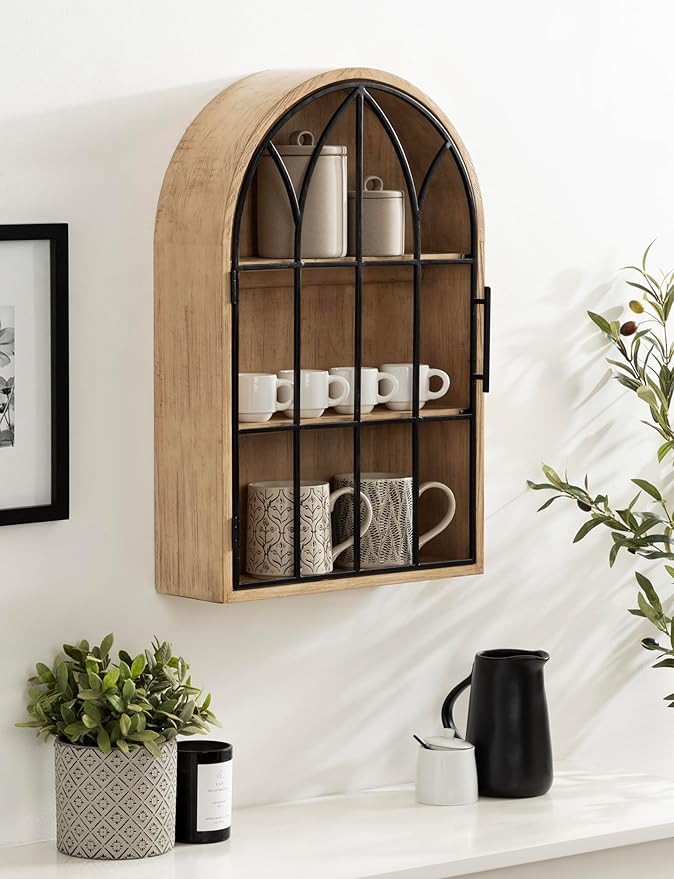 Kate and Laurel Megara Decorative Wooden Hanging Arched Wall Cabinet