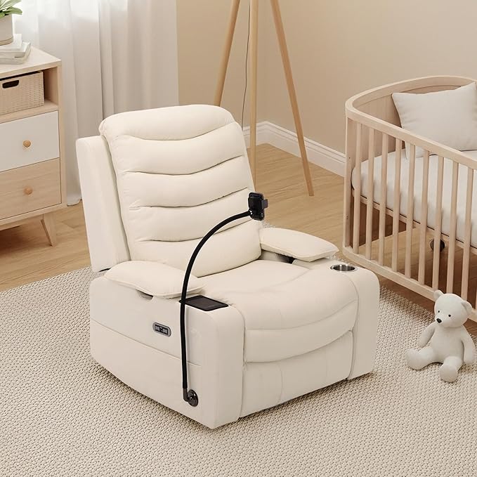 Olela Power Glider Recliner Nursery Chair, Oversized Leather Swivel Rocking