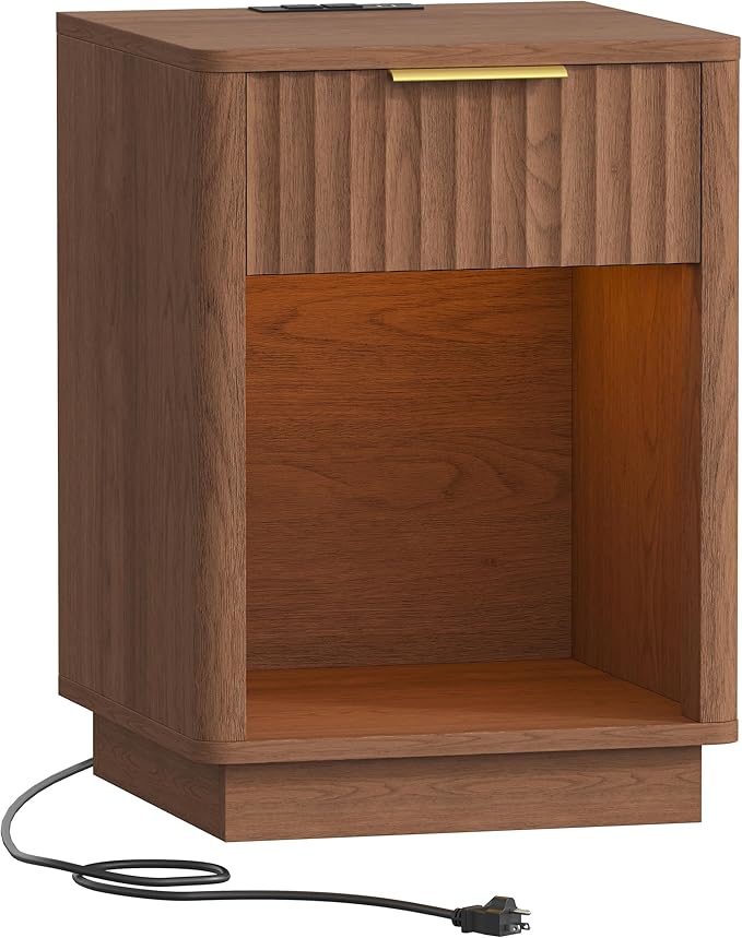 Akxomel Fluted Nightstand, Wooden Night Stand