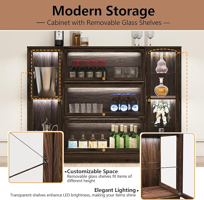 Display Cabinet with Acrylic Glass Doors, Extra Wide Curio Cabinet with LED
