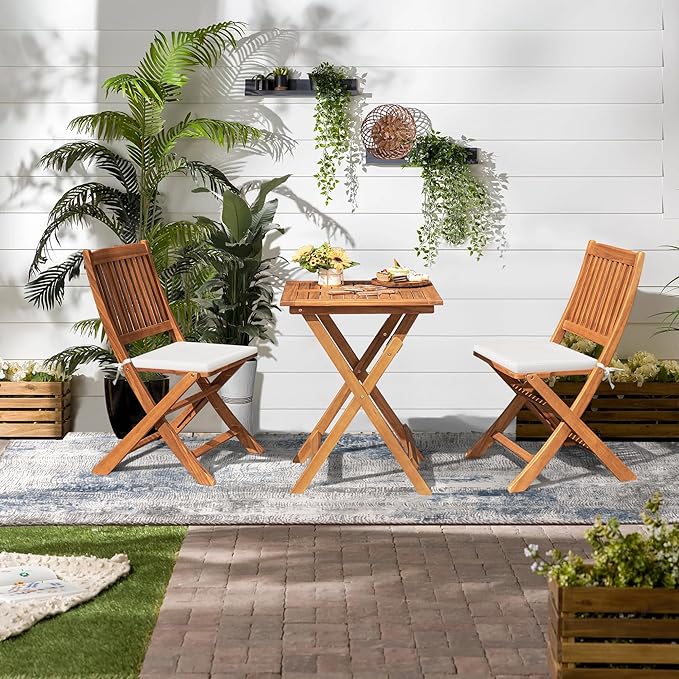 Devoko Outdoor 3 Piece Folding Patio Bistro Set Acacia Wood Bistro Table and