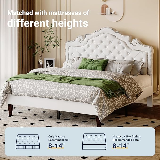 Allewie Queen Bed Frame with Adjustable Velvet Tiara Headboard, Upholstered