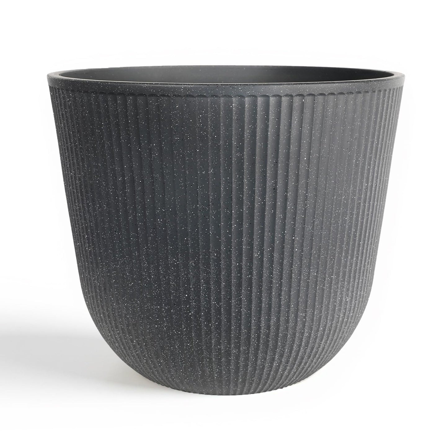 WORTH Garden Round Large Planter Pot 1-Pack - 17.5" Dia x 15.5" H - Durable Plastic Grey Plant Tree Pots with Vertical Stripe Textured Finish, Drainage Hole for Indoor, Outdoor, Front Porch, Patio