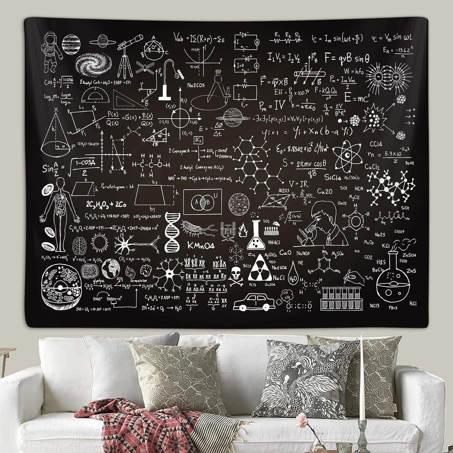 Classroom Tapestry for Science Lab Backdrop Decorations, Math Science Theme Table Cloth Tapestries Wall Hanging for Bedroom College Dorm Living Room School Decor 60X40", Education Poster Blanket
