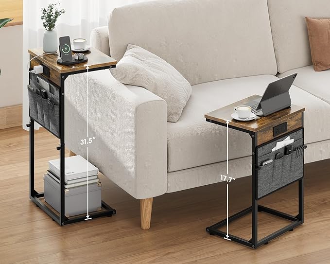 Vagusicc C-Shaped End Table Set of 2, Adjustable Height Side Table