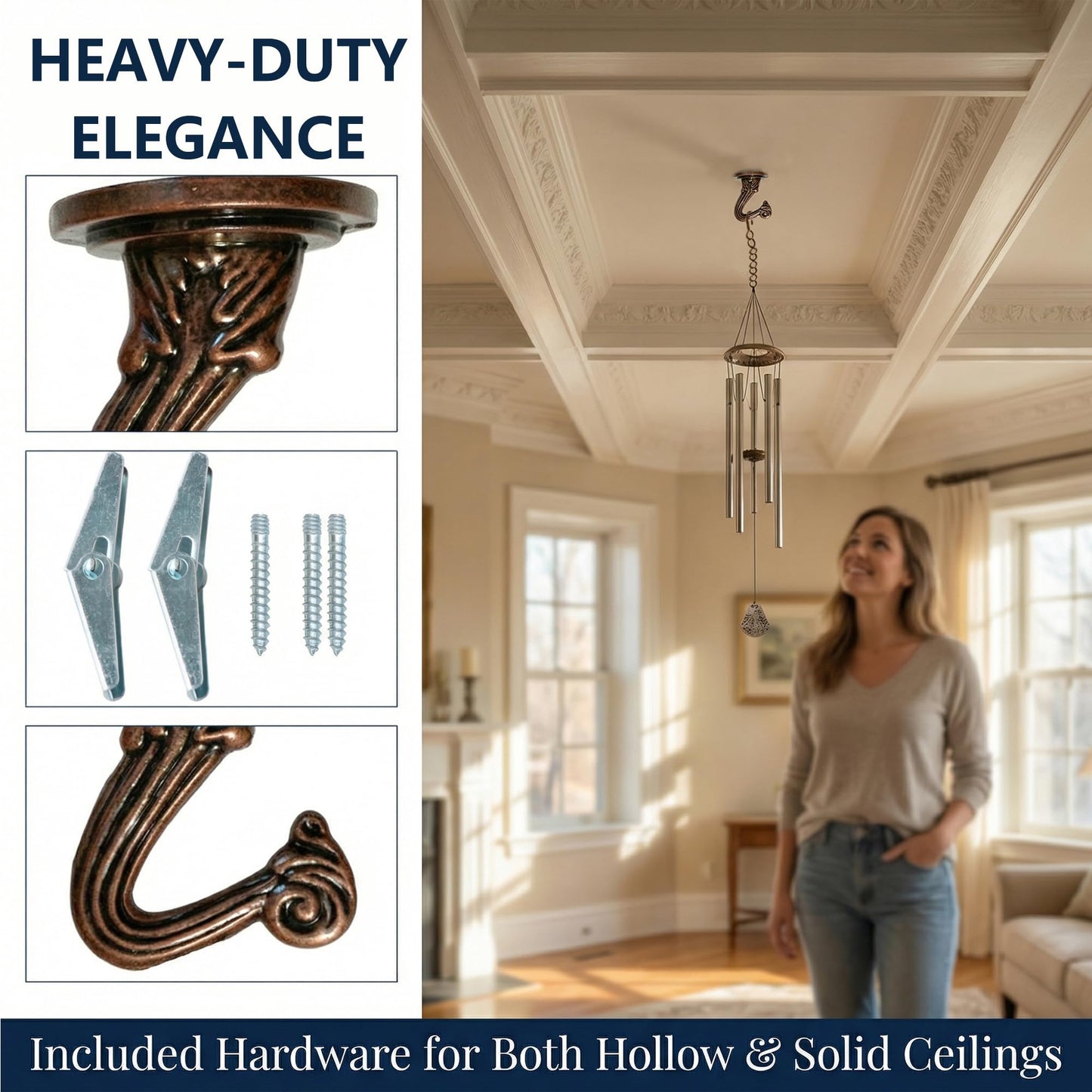 RiseDirectly 6-Pack Heavy Duty Antique Brass Ceiling Hooks for Hanging Plants, Swag Hooks with Hardware for Chandeliers, Indoor Plant Hangers & Lightweight Decor