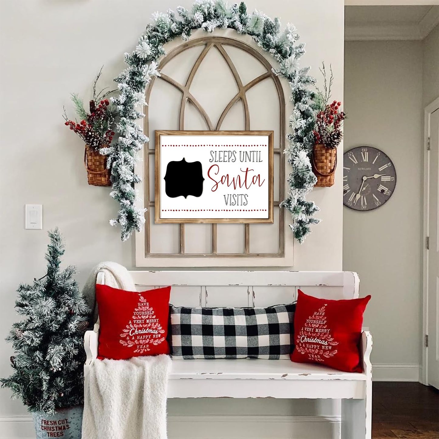 MACVAD Merry Christmas Sign with Countdown Chalkboard for Home Indoor Decorations, 14" Rustic Farmhouse Merry Christmas Block Wooden Sign with Erasable Chalkboard for Mantel, Wall & Tabletop