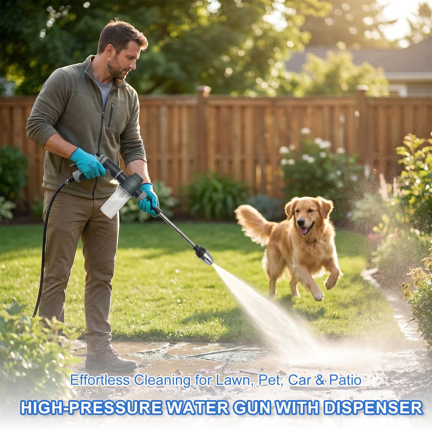 Aquoxis Pressure Washer Gun, High Pressure Jet Hose Nozzle, 3 Spray Modes Handheld Pressure Washer Nozzle for 3/4" Garden Hose, Watering Sprayer for Cleaning Yard Patio Car Pets, Easy to Install (C)