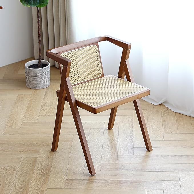 Furlide Rattan Dining Chair, Mid-Century Accent Armchair, Wicker Chair
