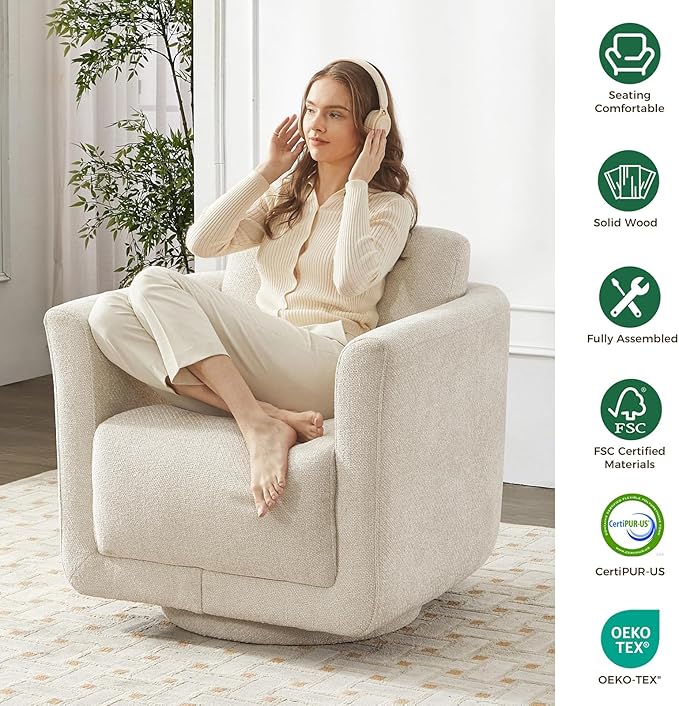 Swivel Accent Chair, 360° Chenille Barrel Swivel Chair