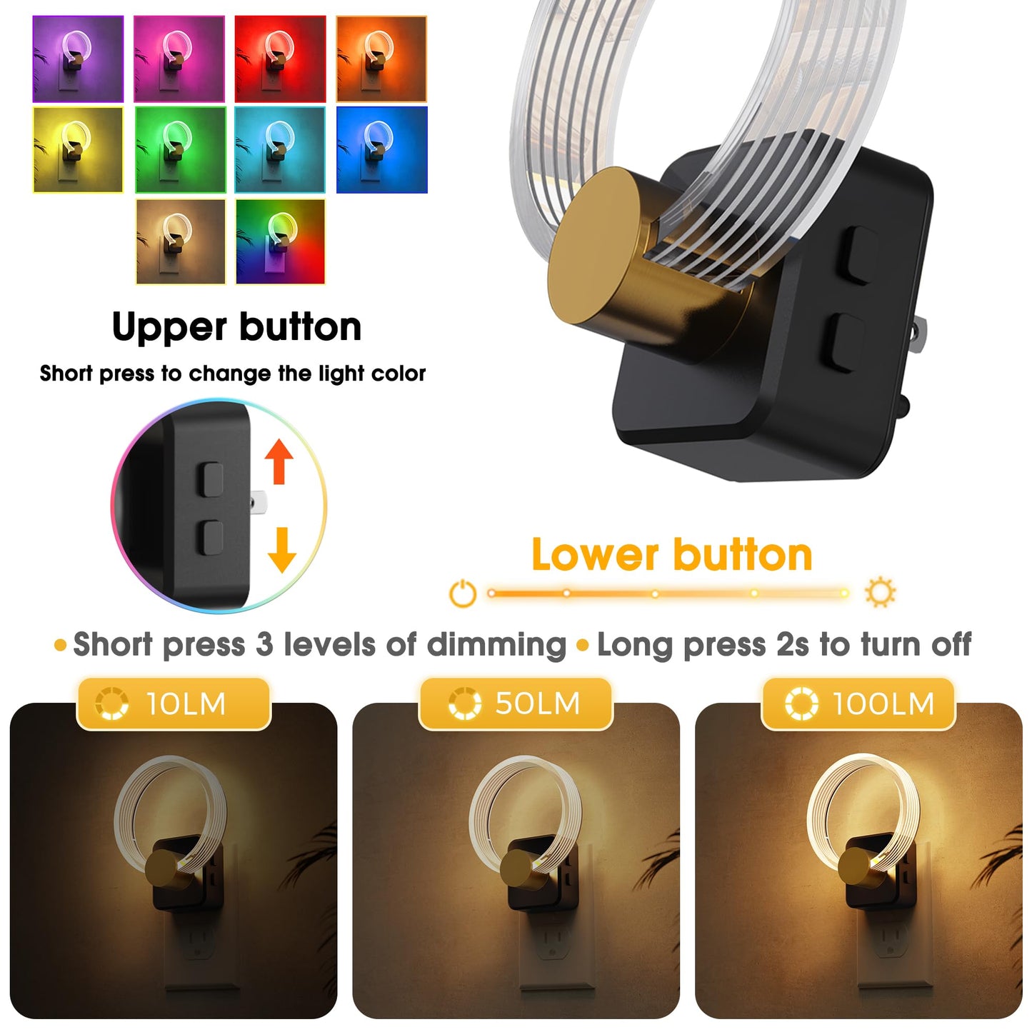 L LOHAS LED Night Lights Plug into Wall, Changing RGB Night Light with Dusk to Dawn Sensor, 180° Rotatable Acrylic Nightlight Plug in Wall for Halloween, Christmas, Holiday, Hallway[2 Pack]