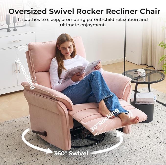 Oversized Recliner Chair, Chenille Glider Rocking Nursery Chair