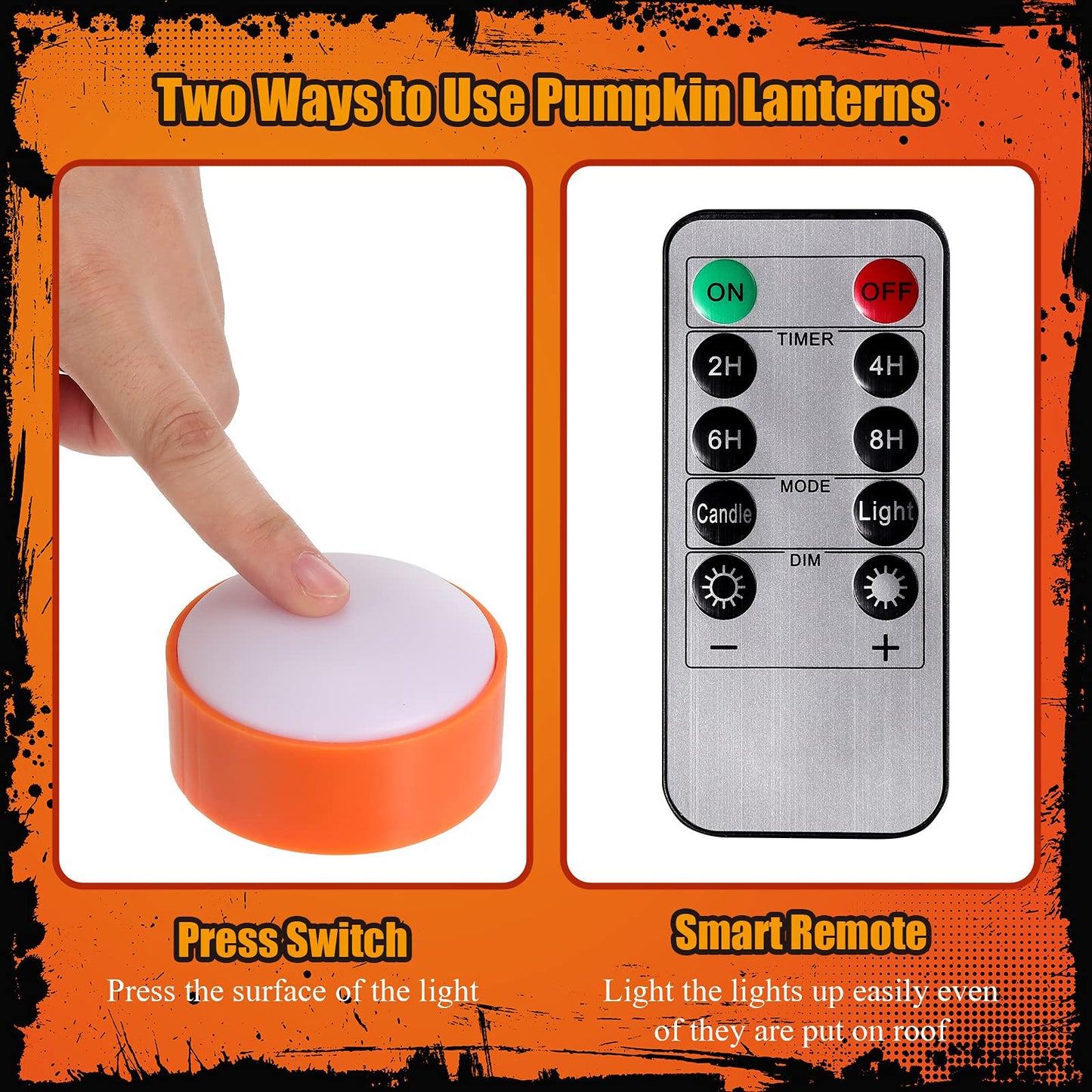 Riakrum 6 Pieces Halloween Remote Timer LED Lights with Remote Summer Halloween LED Pumpkin Lights Battery Operated Lantern Bright Flameless Candle(Orange)