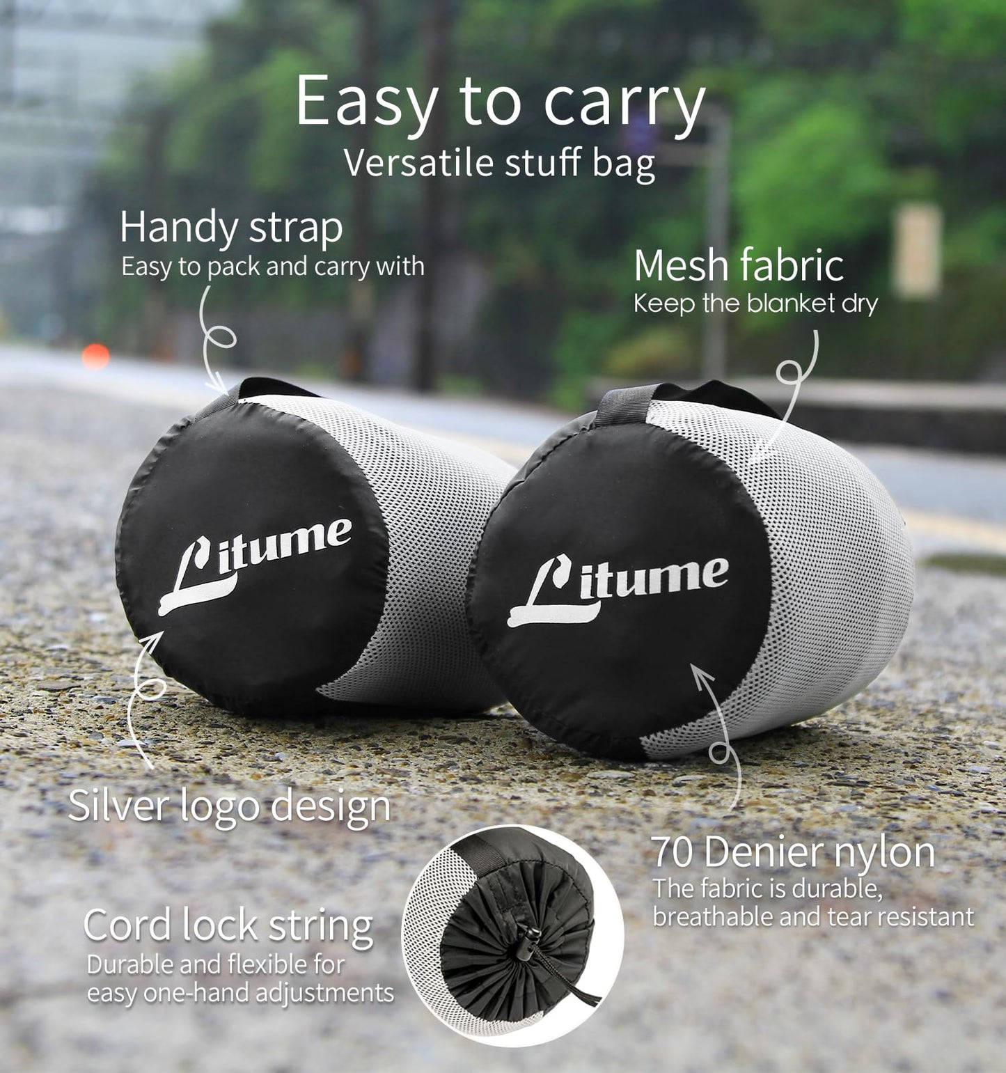 Litume Travel Blanket Lightweight and Breathable, 67 x 48 in Soft Airplane Flight Blanket for Travelers, Foldable Camping Sheet with Stuff Sack for Train, Camp, backapcking, office, home (Velvet E650)