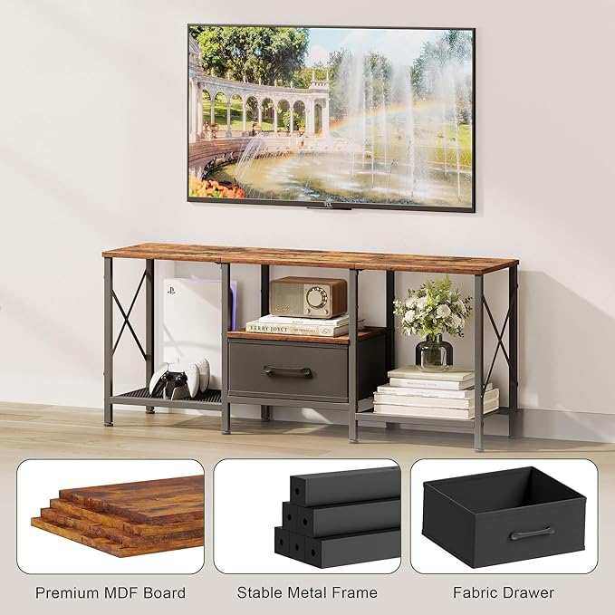 JARHETUN TV Stand with Fabric Drawer, Entertainment Center