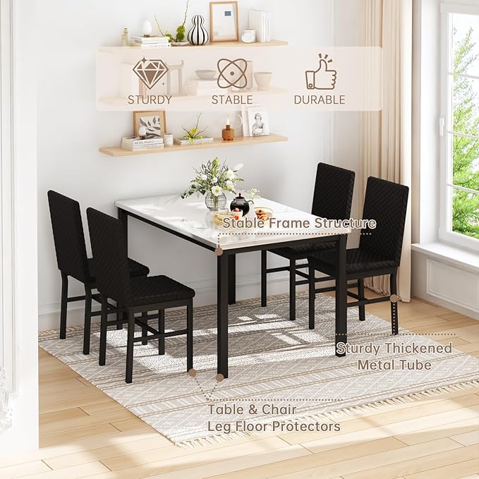 Recaceik Dining Table Set for 4, Modern 5 Piece Dining Table Set Faux Marble