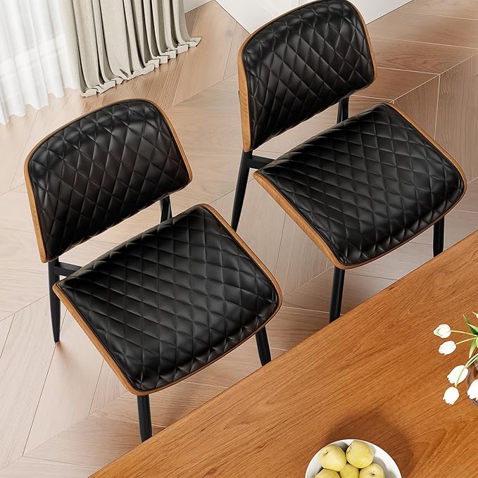 REONEY Dining Chairs Set of 8, Mid-Century Modern Upholstered PU Leather Chairs