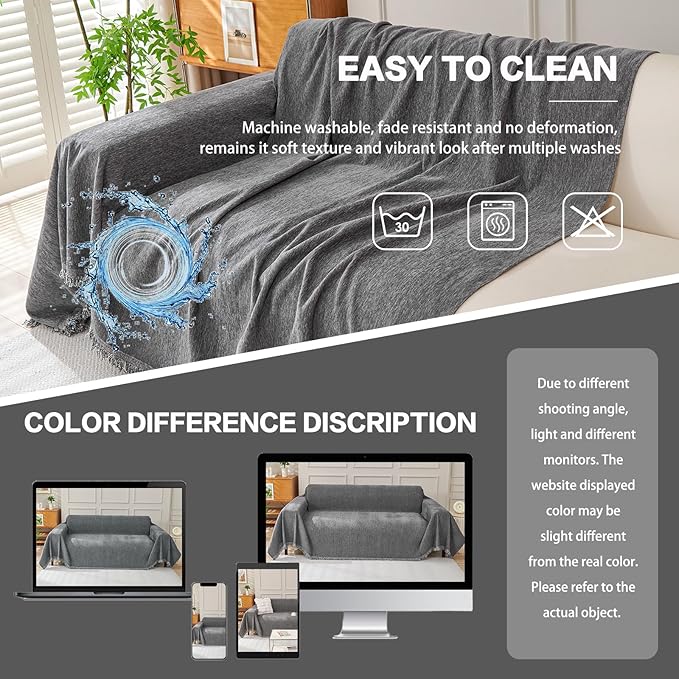 DREAMINGO Sofa Covers Washable Thick Chenille Couch Cover