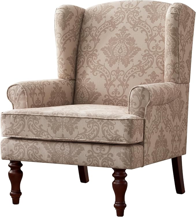 HUIMO Printed Wingback Accent Chair, Linen Upholstered High Back Armchair